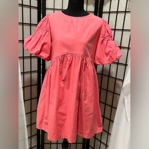 &merci Vibrant Pink BABYDOLL BUBBLE PUFF SLEEVES  MINI DRESS WOMEN SIZE L: